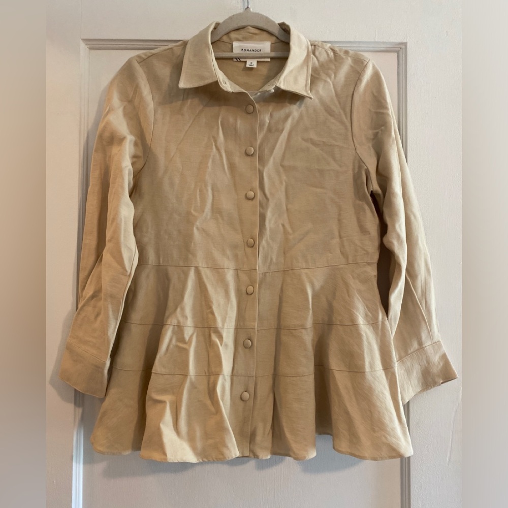 Tuckernuck Pomander Place Ashlen Tiered Ruffle Button Up Blouse Tan Size Small - Picture 4 of 11